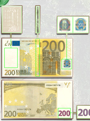 Банкнота 200 евро  защитные признаки