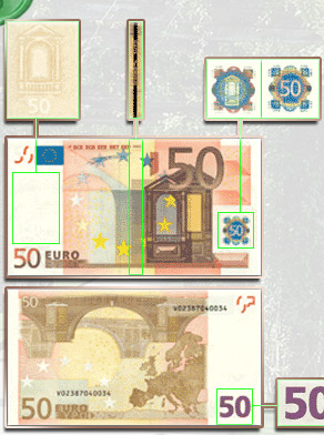 Банкнота 50 евро защитные признаки